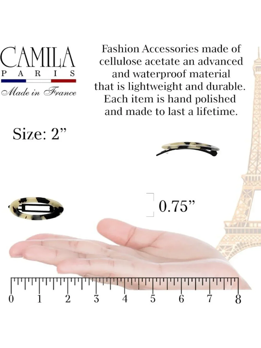 Handmade French Hair Barrette Clip - Metal-Free, Strong Hold, No Slip, Durable